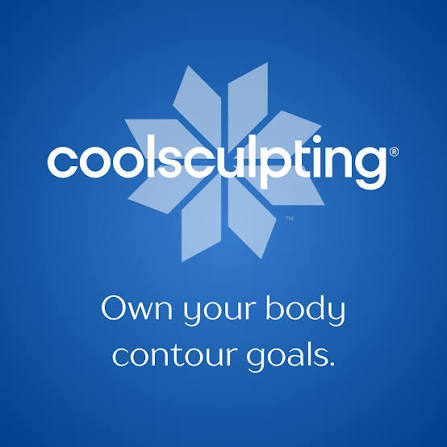 The CoolSculpting logo with the line "Own your body contour goals."