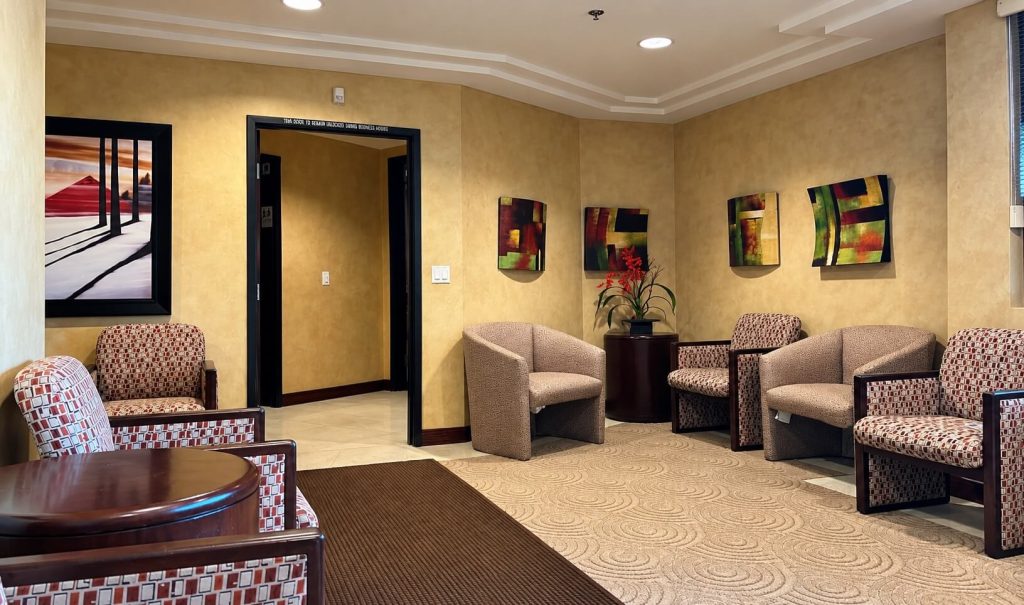 The waiting room at Golden State Dermatology's Montclair office